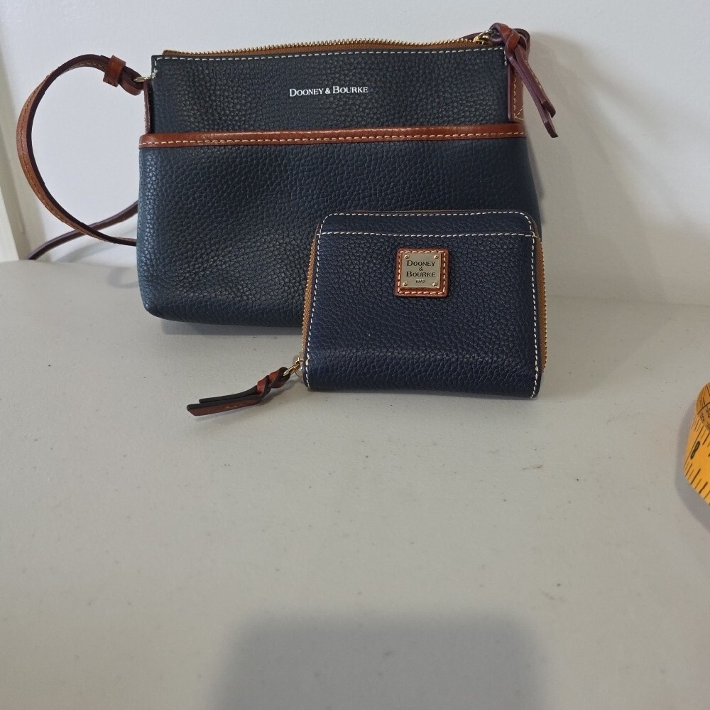 Dooney & Bourke Navy Pebble Grain Leather Ginger Crossbody & Wallet Included